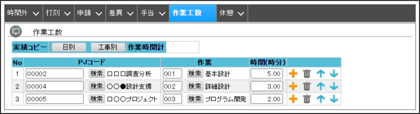 作業工数の入力